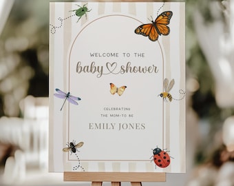 Love Bug Baby Shower Welcome Sign with Lady Bug - Bee & Butterfly Garden Party Welcome Sign Beige Cottagecore Spring Baby Shower Decor BS276