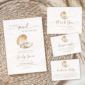 A Little Pearl Is On The Way Baby Shower Invitation Bundle - Under the Sea Baby Shower Invite - Neutral Ocean Coastal Seashell Shower BS211