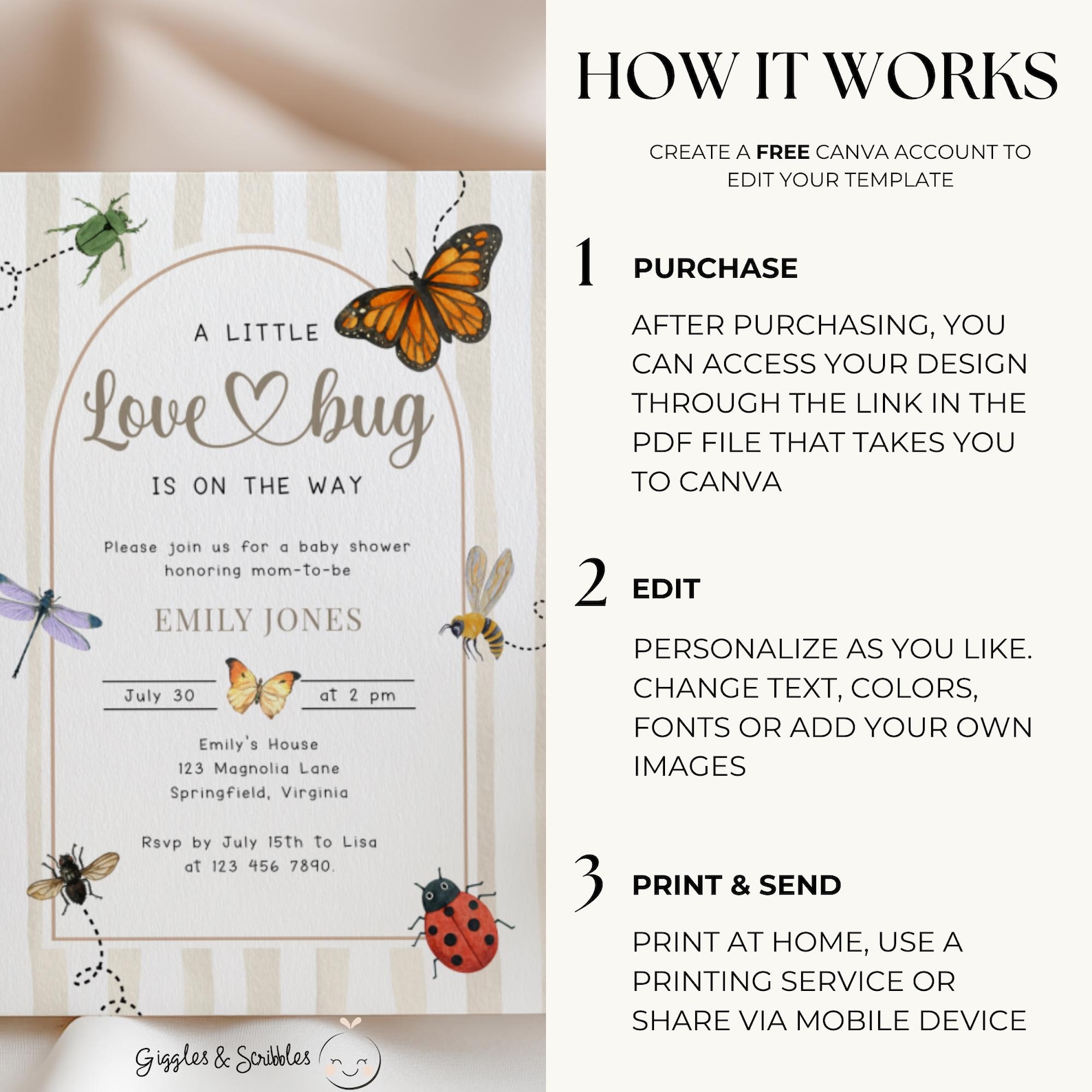 Aperturee Spring Floral Love Bug Baby Shower Rectangle Backdrop