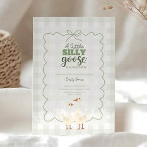 Silly Goose Baby Shower Invitation, Green Baby Shower Invite Printable, Mother Goose Baby Shower Invite Gingham, Spring Gender Neutral BS24