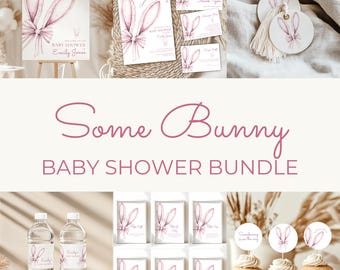 Een konijntje babyshowerbundel, een konijn is onderweg nodigen uit, roze meisje babyshower decor coquette strik paashaas boho BS76