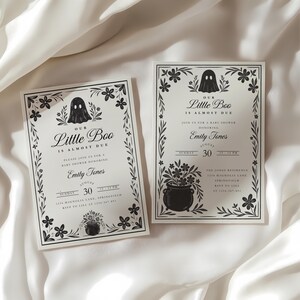 A Little Boo is Almost Due Halloween Baby Shower Invitation - Spooky Gender Reveal Black Floral Gothic Invite - Cute Spooky Baby Shower Invitation - A Little Boo Baby Shower Invite BS219