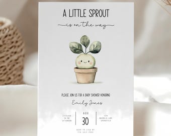 A Little Sprout Is On The Way Baby Shower Invitation Locally Grown With Love Gender Neutral Baby Sprinkle Farmers Market Garden Invite BS83