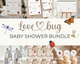 Love Bug Baby Shower Bundle with Lady Bug - Cottagecore Spring Shower Beige - Gender Neutral Bee & Butterfly Garden Party Decor Set BS276
