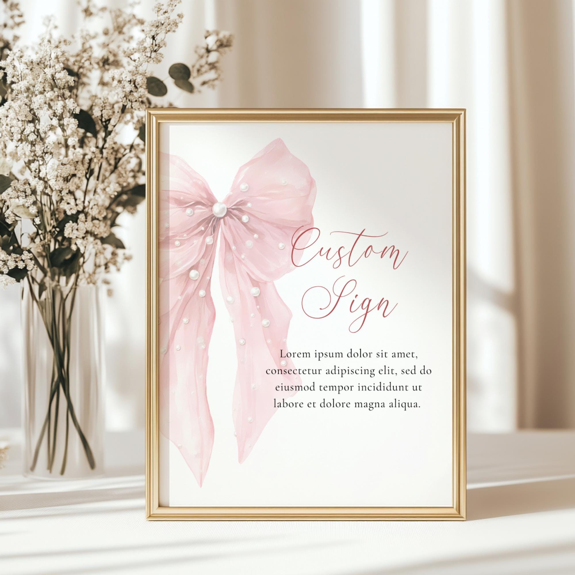 Pink Bow Baby Shower Sign Bundle - Bows and Pearls Baby Shower Table ...