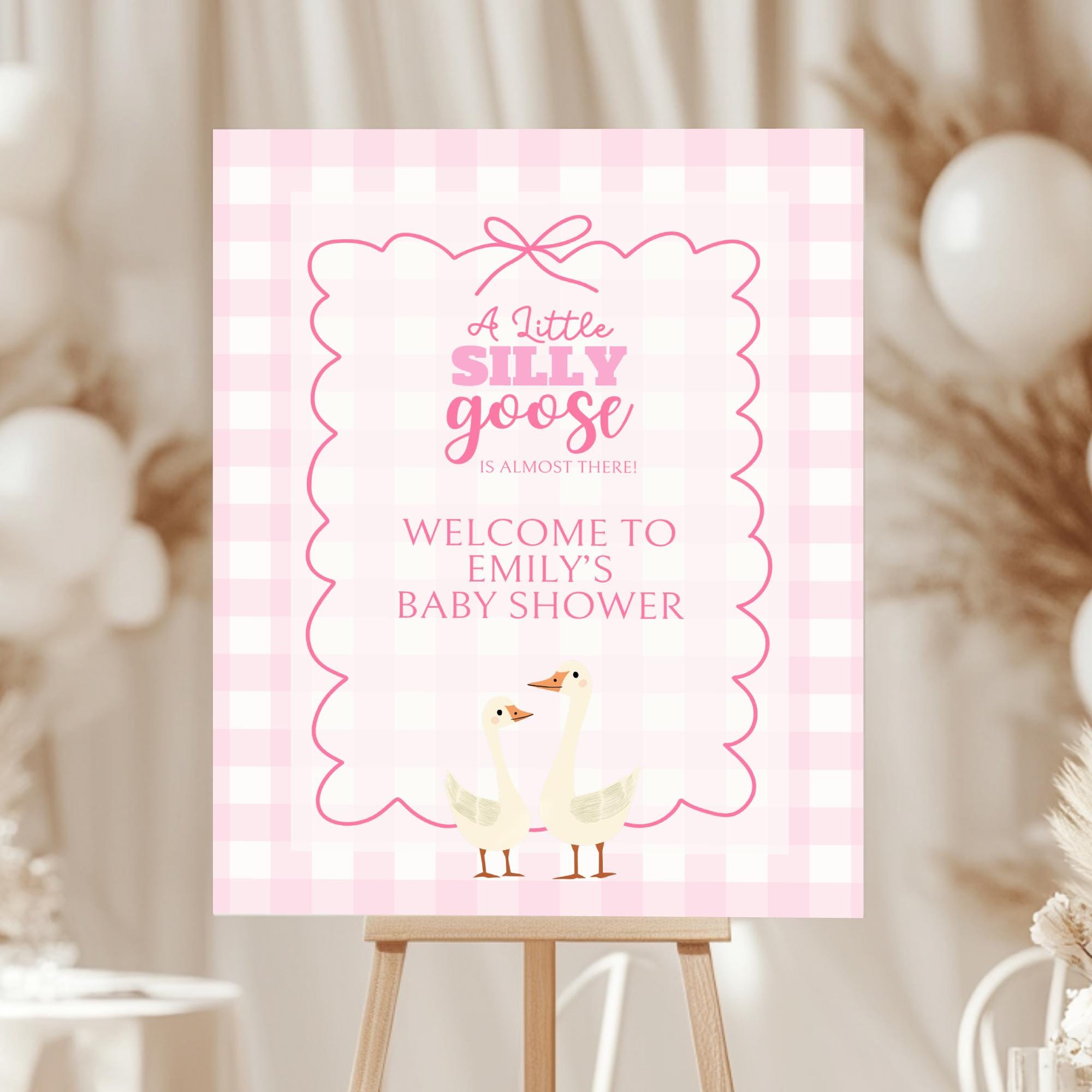Silly Goose Baby Shower Welcome Sign, Pink Baby Shower Printable