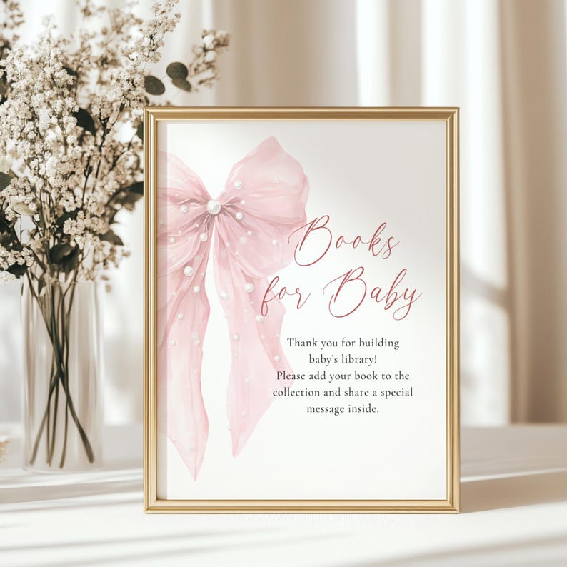 Pink Bow Baby Shower Sign Bundle - Bows and Pearls Baby Shower Table ...