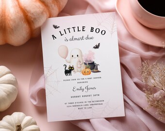 Eine kleine Boo-Babyparty-Einladung - rosa Halloween-Babyparty-Einladung - niedliche Geist-Halloween-Mädchen-Babyparty-Einladung - Oktober-Fall BS190