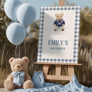 Polo Bear Baby Shower Welcome Sign - Classic Plaid Baby Shower Decor - Vintage Old Money Boy Shower Tartan Equestrian Design BS220