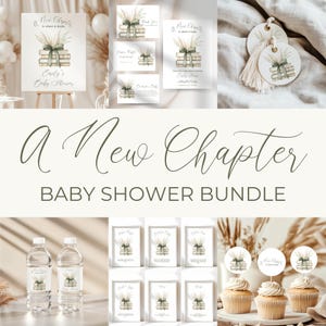 Livre d'histoires pour baby shower, livre de décorations minimalistes pour baby shower, livre d'histoires vert sauge, neutre sexiste, minimaliste, décorations pour baby shower, BS72