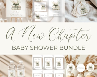 Storybook Baby Shower Bundle, A New Kapitel Beginnt Einladung Sage Grün Gender Neutral Boho Minimalistische Baby Shower Dekorationen Buch BS72