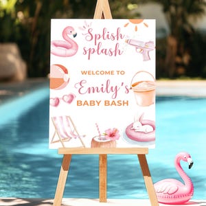 Splish Splash Baby Shower Welcome Sign, Girl Summer Baby Shower Decor, Editable Pink Beach Baby Shower Pool Party, Sunny Baby Bash BS141
