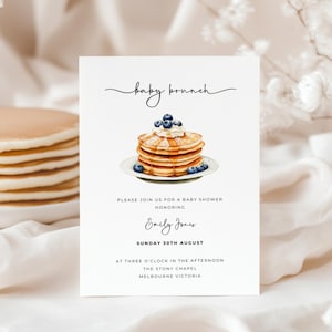Blueberry Baby Brunch Baby Shower Invitation - Editable Blueberry Pancake Baby Shower Invite - Berry Sweet Blueberry Shower Brunch BS185