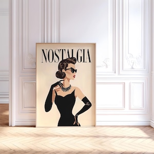 Fashion Illustration Wall Art Black Gown Digital Print Retro Portrait Woman Minimalist Style Instant Download Art Deco Decor Poster