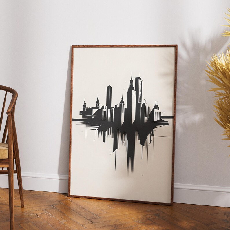 City Skyline Wall Decor Printable Black and White Urban Art Modern ...