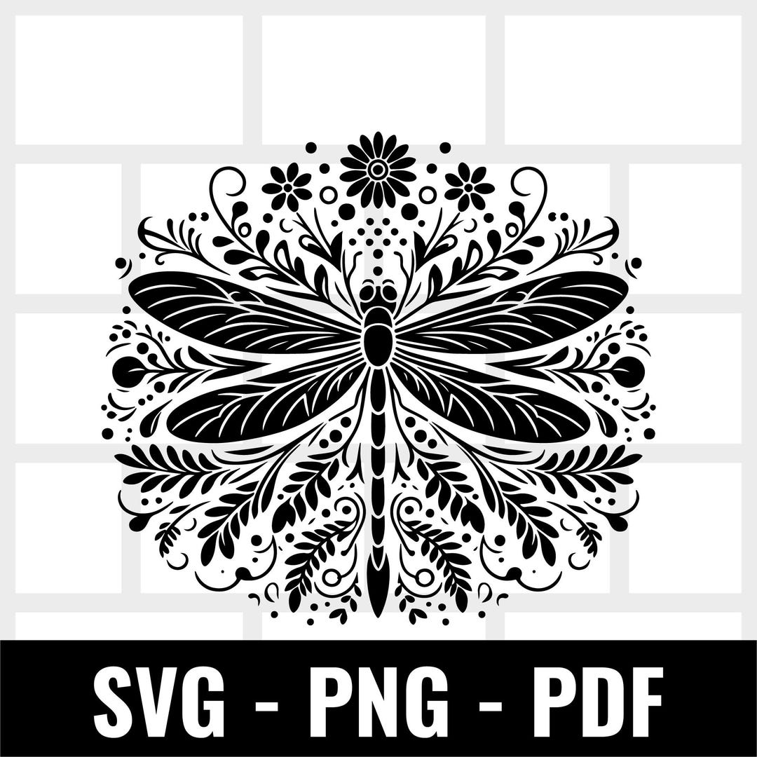 Floral Dragonfly SVG Files for Cricut Intricate Dragonfly With Floral ...
