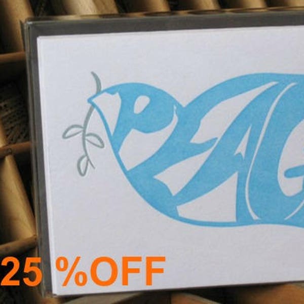 Letterpress Greeting Card – Peace Bird / New Year / Christmas / Holiday / Gift (Boxed Set of 6)