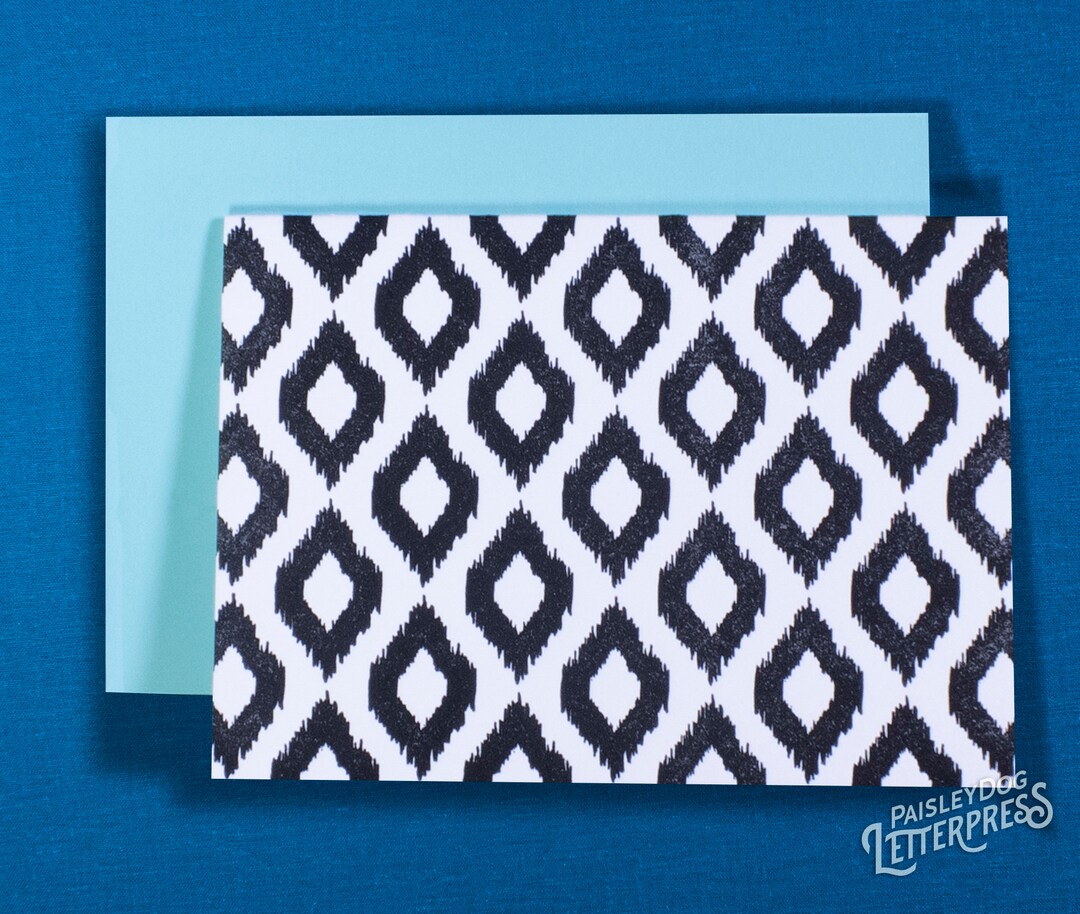 LETTERPRESS NOTE CARDS Black & White Ikat Pattern set of 6 Etsy