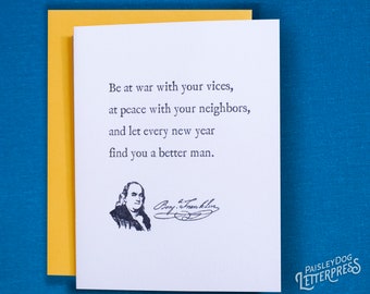 Letterpress Greeting Card – Benjamin Franklin Quote / New Year / Holiday / Gift (Single Card)