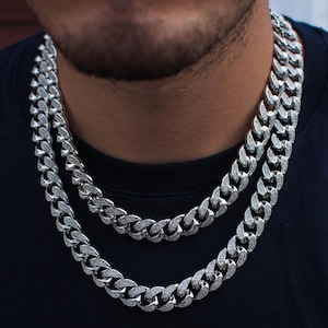 Hip Hop 14mm Big Heavy Miami Cuban Link Chain,Iced Out Necklace for Rapper Men,Micro Pave Diamond Chain,Jewelry Gift for Him 18k White Gold