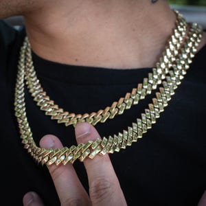 Hip Hop 12mm Prong Miami Cuban Link Chain,Straight Edge Necklace for Rapper Men,Jewelry Gift for Him 18k Yellow Gold