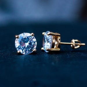 18k Weiß / Gelb Gold Diamant Rundschliff Ohrstecker CZ Ohrringe Herren Damen Geschenk