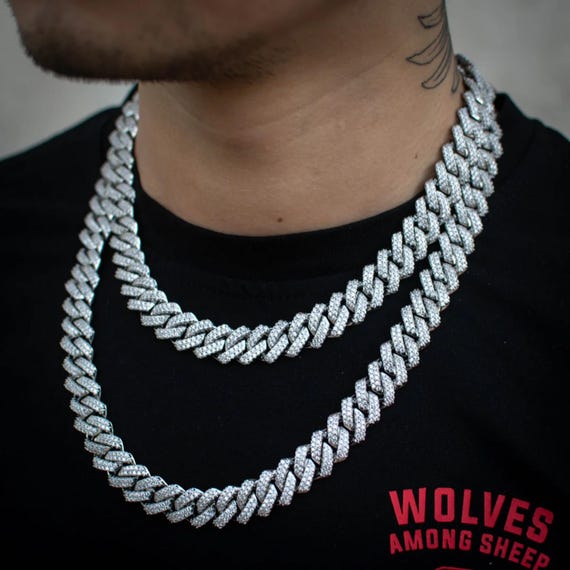 モアッサナイト キューバンリンクチェーン：12 mm スターリング