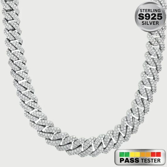 モアッサナイト キューバンリンクチェーン：12 mm スターリング