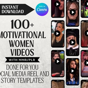 100+ Motivational Women Aesthetic Videos Bundle, Viral Done-For-You Social Media Content, Empowerment Canva Editable Instagram Reels MMR/PLR