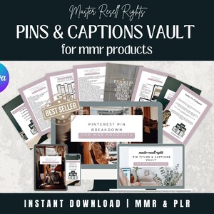 Pinterest Pins and Captions Vault with MRR/PLR Ultimate Pinterest Success Guide for Business, Pinterest Promotion Pin Ideas Digital Download