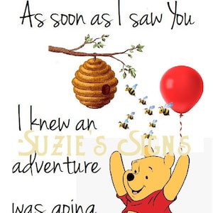 Winnie the Pooh Fabric Block 100% cotton 8.5&quot; by 5.5&quot; As soon as I saw you I knew an Adventure was going to happen FREE ship to U.S.