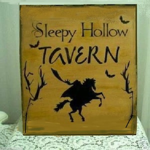 Halloween primitif signe Sleepy Hollow taverne cavalier sans tête