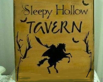 Primitive Halloween Sign Sleepy Hollow Tavern Headless Horseman