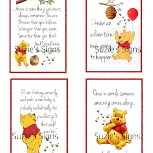 4 Winnie the Pooh and friends Fabric Blocks 100% cotton 4 Total Fabric Images 4 1/4" by 5 1/2" each With or Without Red Border You Choose