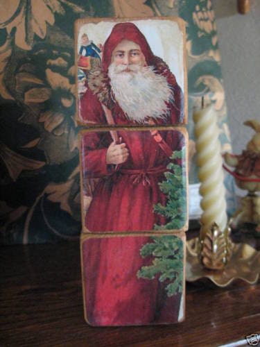 Victorian Christmas Wooden Shelf Puzzle Blocks Old World Santa
