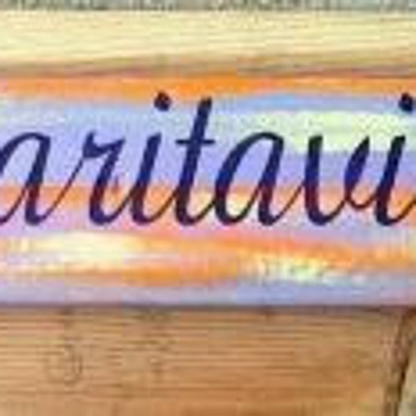 Primitive Sign Margaritaville Island, Sunset Orange, Purple Tiki Bar, Beach Tropical Trees Jimmy Buffet Sign