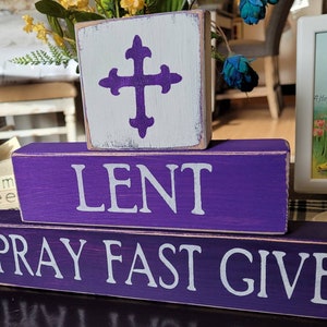 Primitive LENT Pray Fast Give Shelf Blocks Decor Wooden Blocks Christian Decor Cross