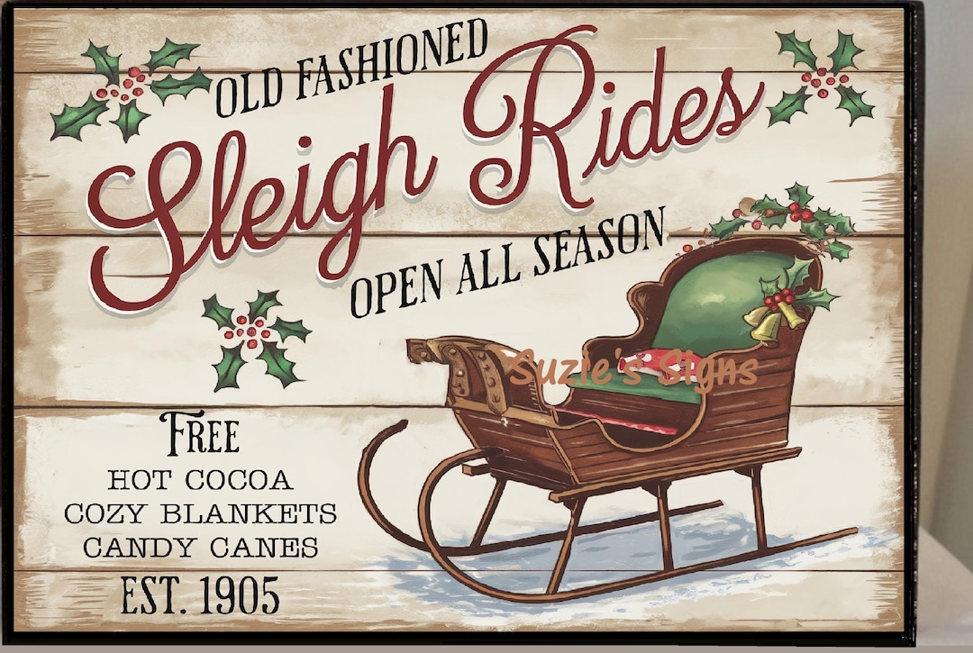Sleigh Races Sign Old Fashioned Sleigh Rides Sign Sled Santa Claus Wooden Sign Free ...