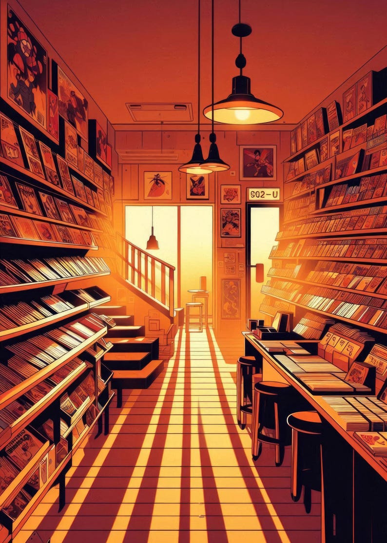 Comic Book Store Print, Digital Download Print, Golden Hour Print ...