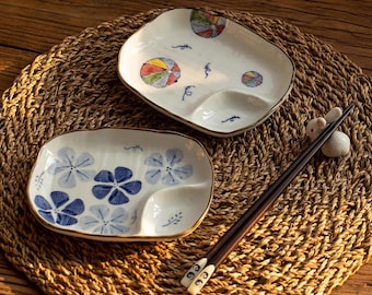 Hand-painted Minoyaki ceramic compartmentalized plate