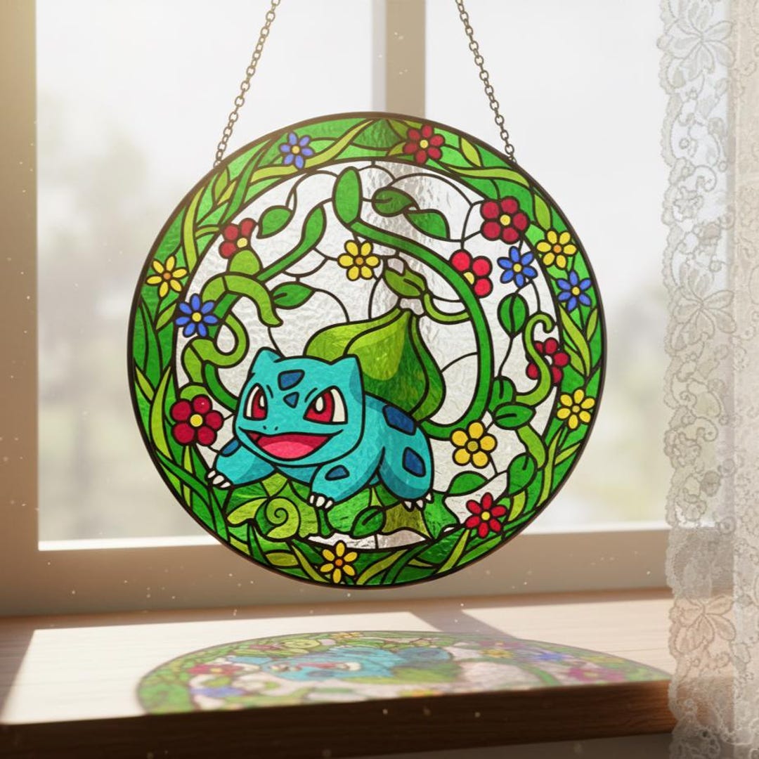 Pokemon Bulbasaur Glass Suncatcher, Anime Window Hanging, Kids Room ...