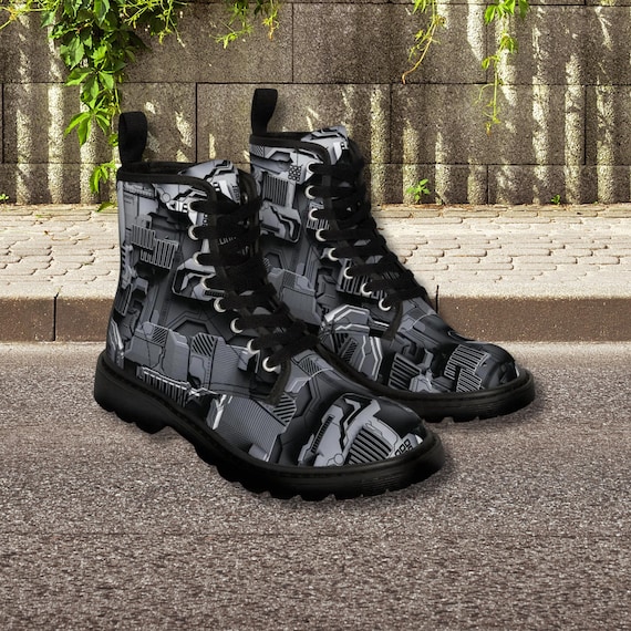 High Tech Cyberpunk Men s Combat Boots Industrial Circuit Pattern Futuristic Lace up Ankle Boots for Men Rugged and Stylish Footwear Etsy Canada