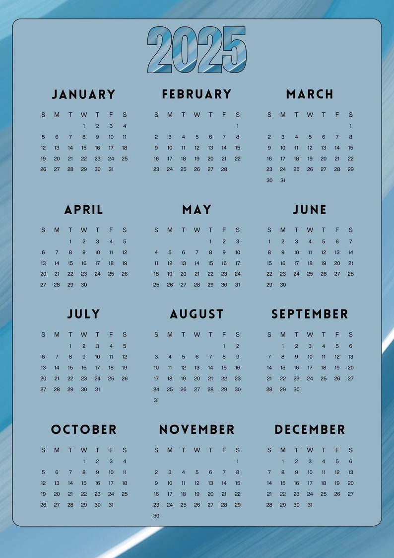 2025 Digital Download: 12-month Printable Calendar, Year at a Glance ...