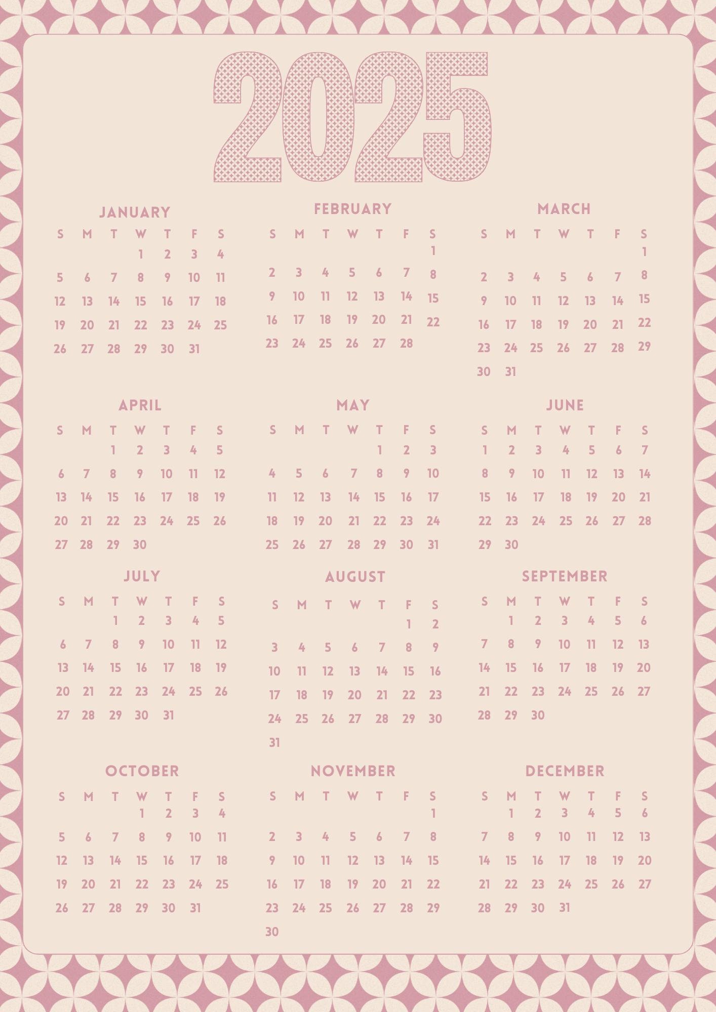 FREE 12 MONTH CALENDAR 2025 PRINTABLE PDF DOWNLOAD visual data 3