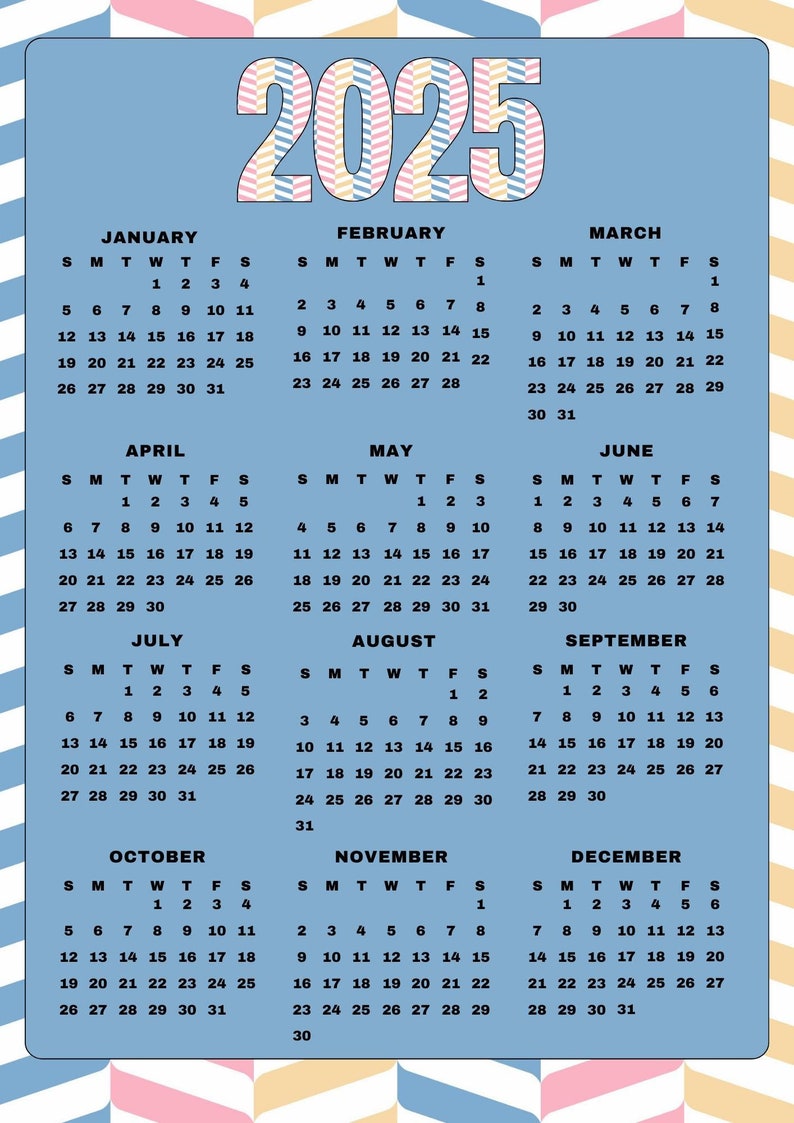 2025 Digital Download: 12-month Printable Calendar, Year at a Glance ...