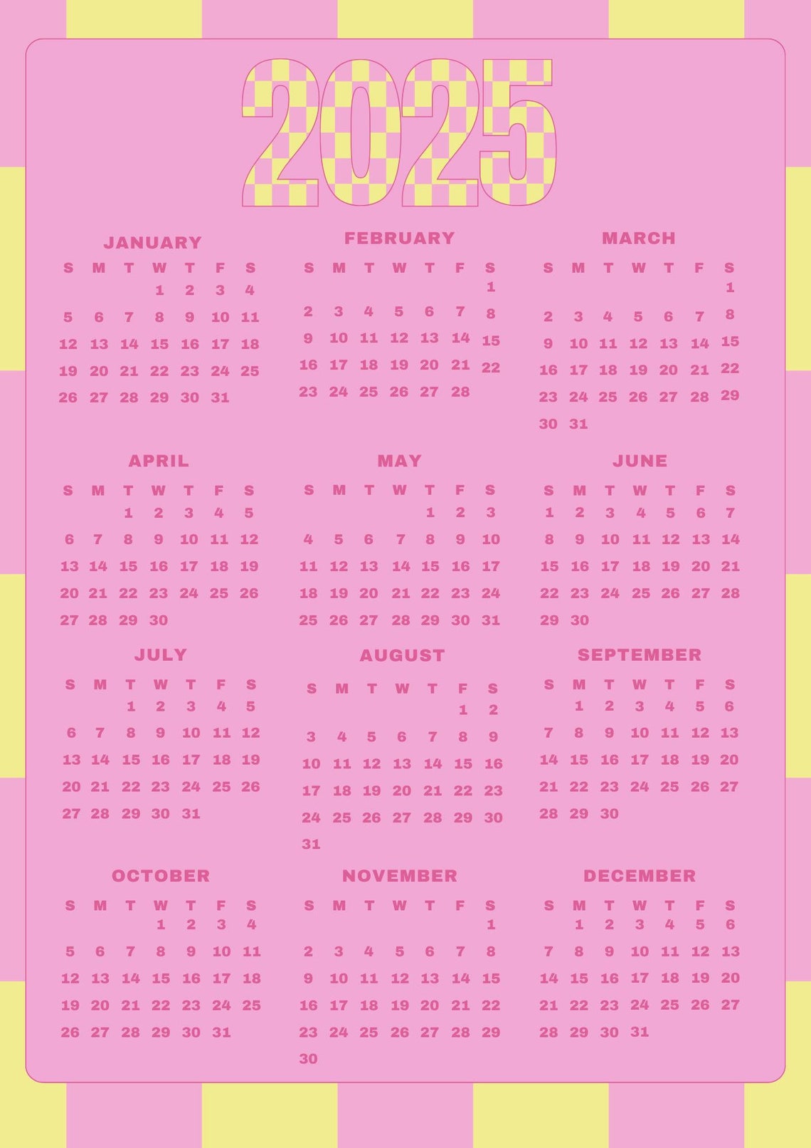 2025 Digital Download: 12-month Printable Calendar, Year at a Glance ...