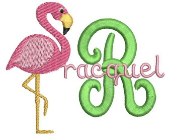 Flamingo Bird Monogram Fonts Machine Embroidery Designs - 4x4 Hoop Instant Download Sale