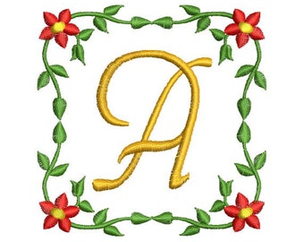 Flower Vine Monogram Fonts Alphabet Machine Embroidery Designs - 4x4 Hoop Instant Download Sale