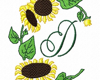 Sun Flower Sunflower Machine Embroidery Monogram Fonts Designs Instant Download Sale