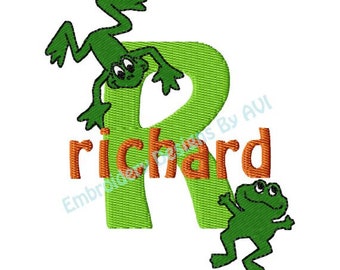 Cute Frog Monogram Font Alphabet Embroidery Machine Designs Instant Download Sale